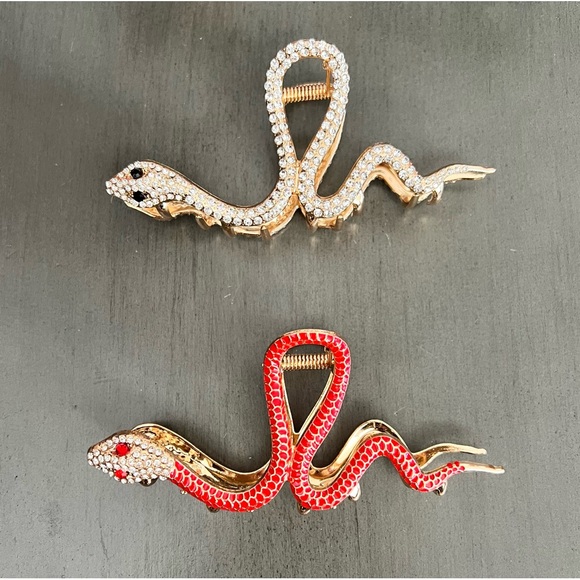 2025 Year of Snake Allover Rhinestone & Gold Metal 4.5“ Lobster Claw Hair Clip - Picture 2 of 4
